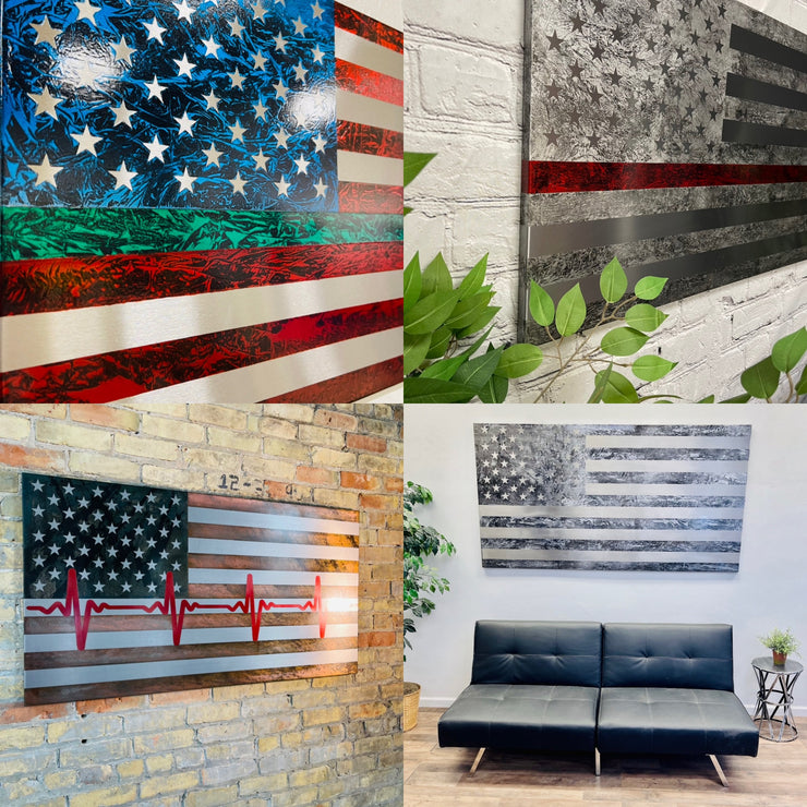 Your Design / Custom Color Hand Marbled Patina Steel Flag